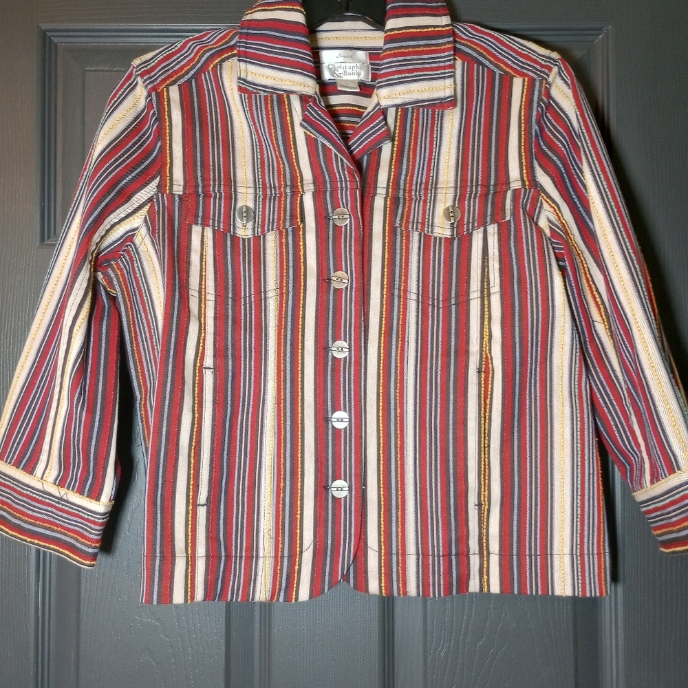 Christopher & Banks Striped Multicolored Blazer Jacket Retro Revival 70s Fashion